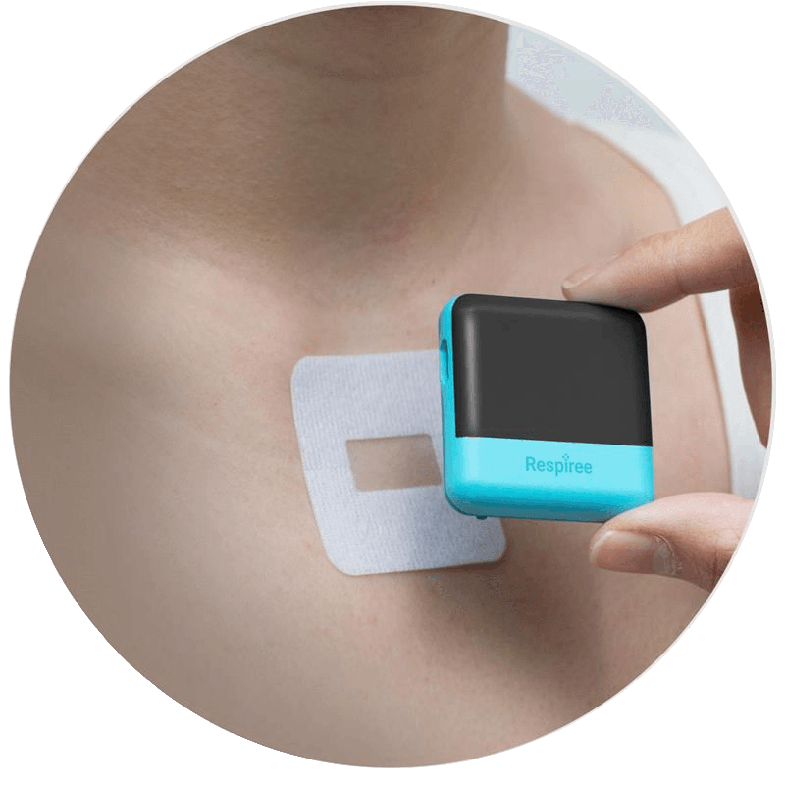 Patient wearing a chest sensor for continuous respiratory rate monitoring