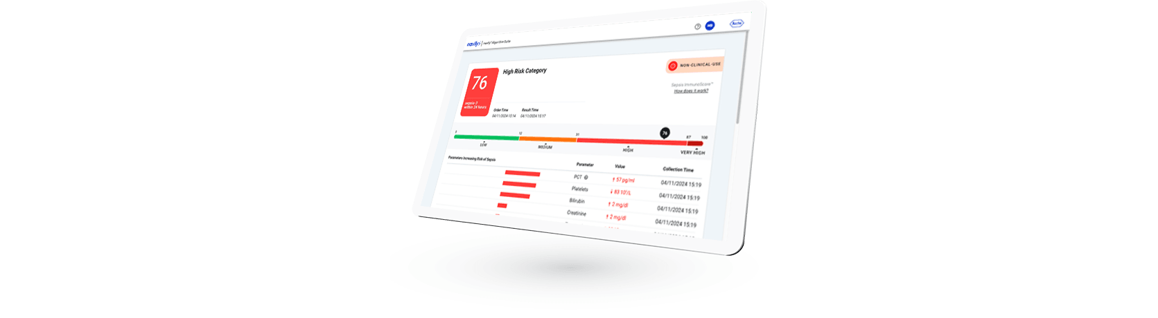 A tablet displaying High risk category user interface.