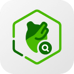 A green hexagonal icon featuring a heart silhouette and a magnifying glass search symbol.
