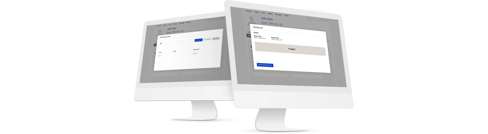 Two computer screens displaying user interfaces.