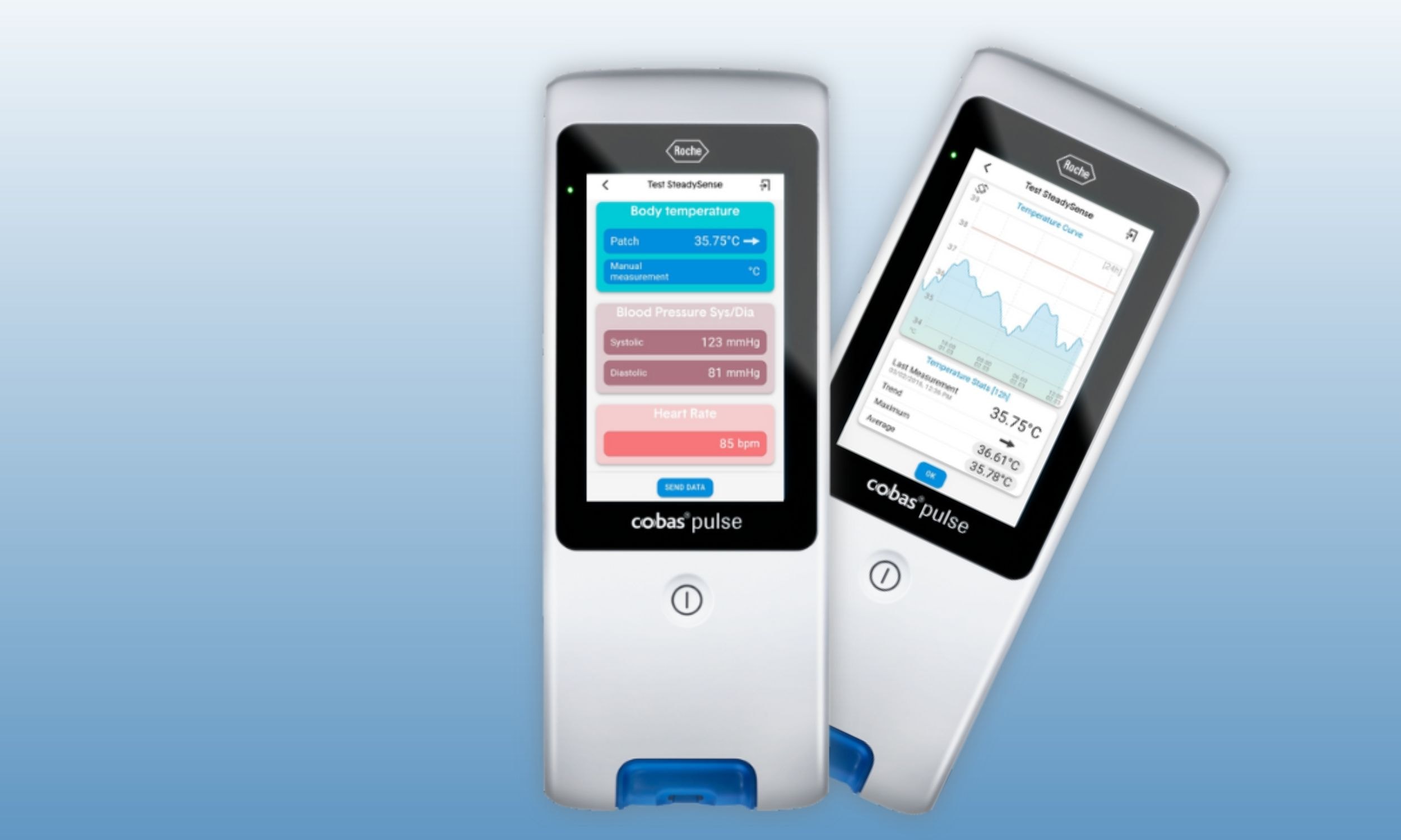 The cobas® pulse graphically displays SteadyTemp temperature curve and vital parameters.
