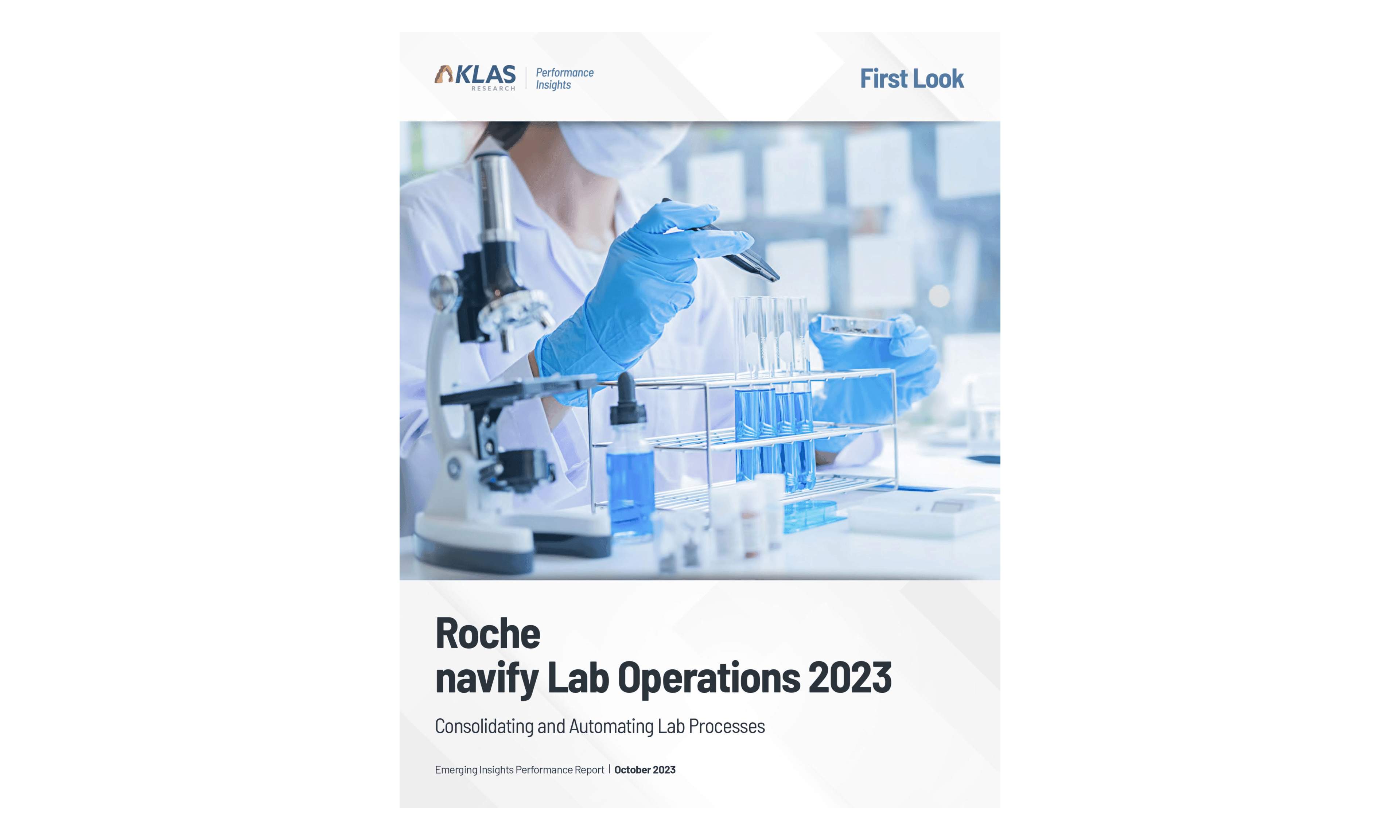 Couverture du Rapport de rendement sur les perspectives émergentes. KLAS Research. navify Lab Operations 2023 : consolidation et automatisation des processus de laboratoire.